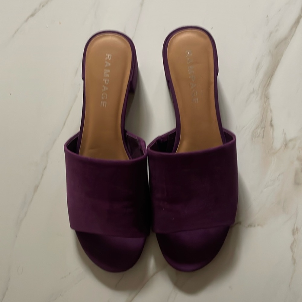 Rampage Purple suede mules wide heel